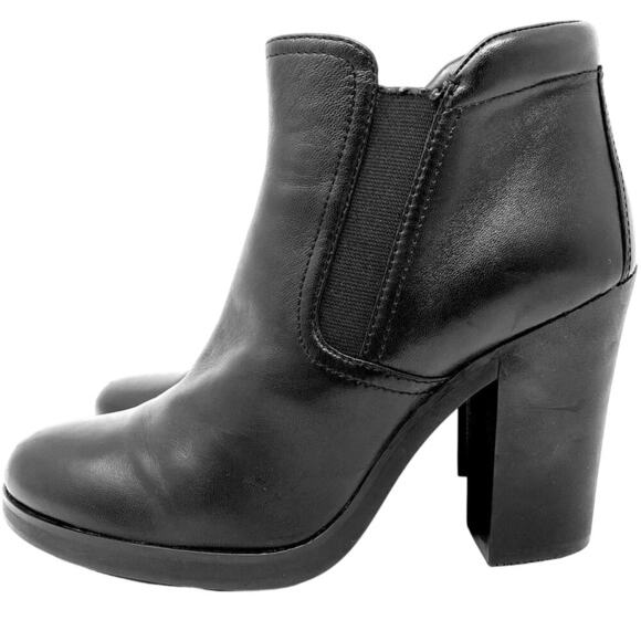 PRADA CHUNKY HEELS BLACK LAMBSKIN LEATHER CHELSEA BOOTS BOOTIE SZ 6.5 - Picture 1 of 14